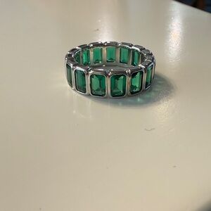Silver Band with Green Gemstones - size 9